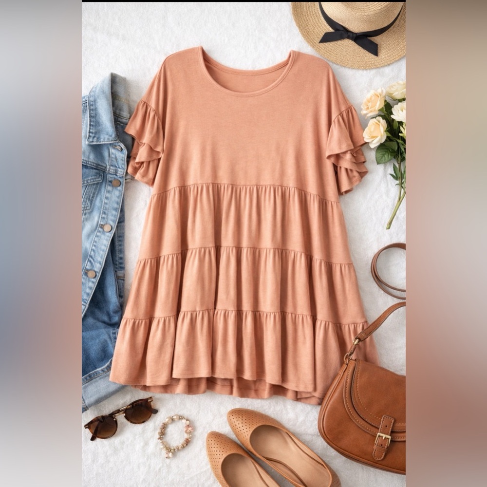 Beeson River BabyDoll Tiered Top in Dusty Pink ~ Size X-Large ~ NWOT - Picture 2 of 8